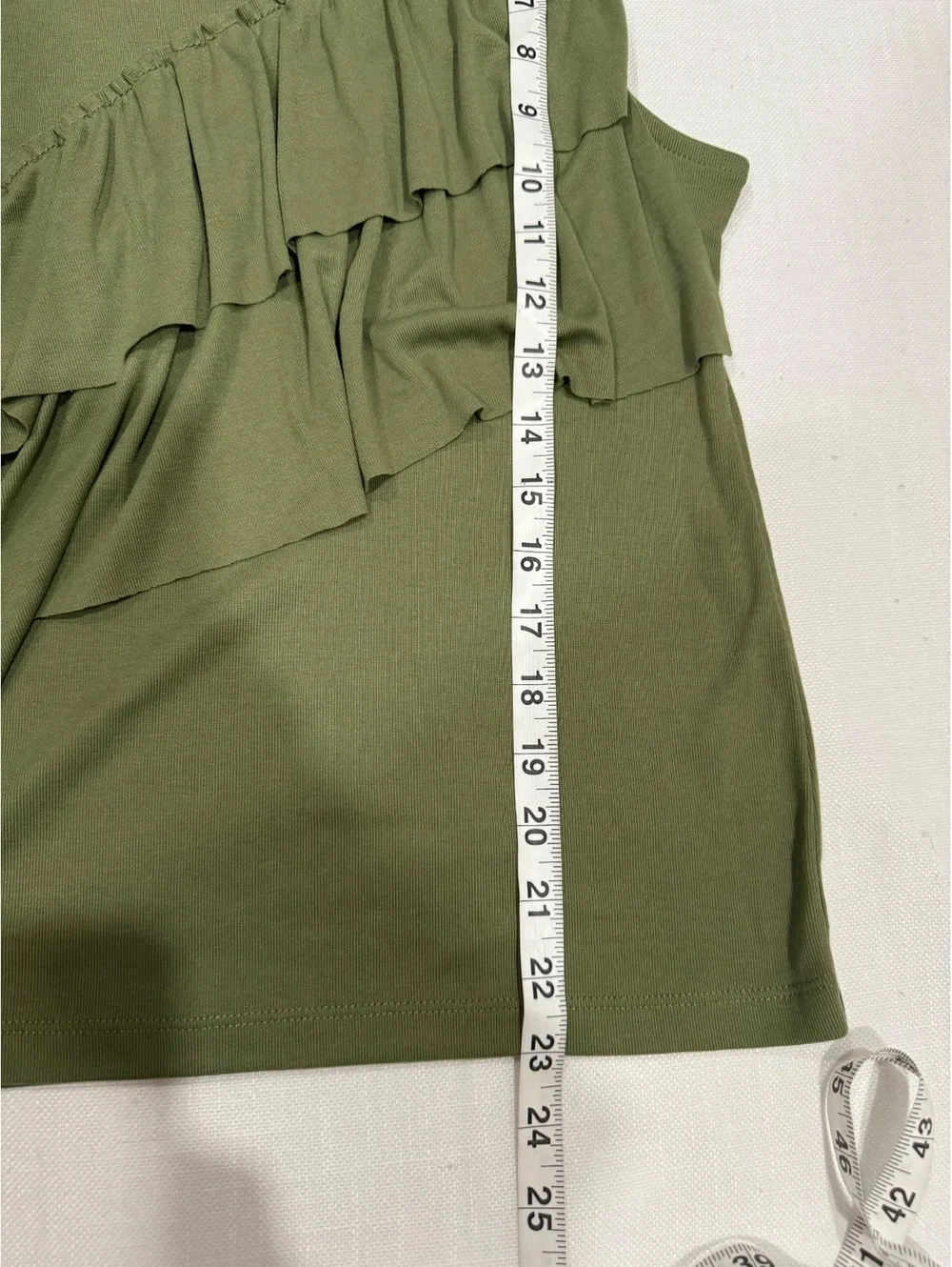 J.Crew Olive Green Ruffle Asymmetric Tank Top Size Medium Sleeveless Ribbed